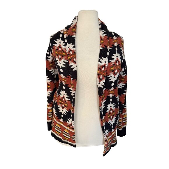 Lucky Brand Size L Multicolor Aztec Inspired Open Front Knit Cardigan Sweater - Picture 2 of 16